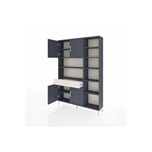 Arges Dolap 10 Raflı Tek Çekmeceli 4 Kapaklı 132x30x195 Antrasit-antrasit/aytaşı