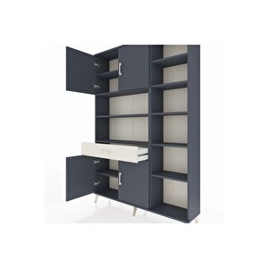 Arges Dolap 10 Raflı Tek Çekmeceli 4 Kapaklı 132x30x195 Antrasit-antrasit/aytaşı