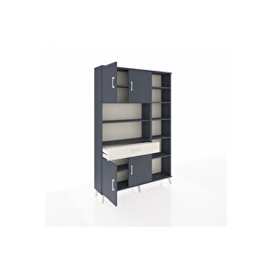 Arges Dolap 10 Raflı Tek Çekmeceli 4 Kapaklı 132x30x195 Antrasit-antrasit/aytaşı