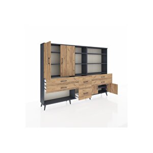 Arges Dolap 10 Raflı 6 Çekmeceli 4 Kapaklı 220x30x163 Antrasit-çam