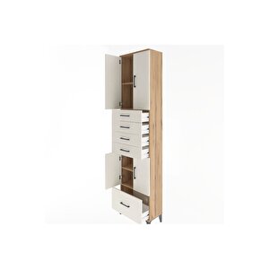 Arges Dolap 4 Raflı 5 Çekmeceli 4 Kapaklı 60x30x243 Çam-aytaşı