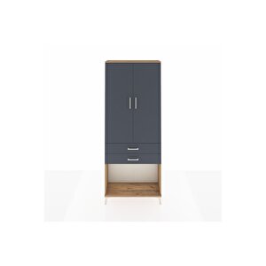 Arges Dolap 2 Raflı 2 Çekmeceli Tek Askılı 88x30x221 Çam-antrasit