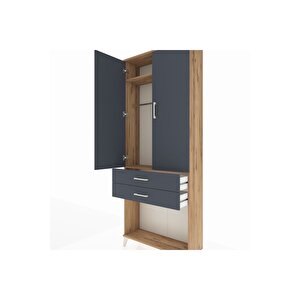 Arges Dolap 2 Raflı 2 Çekmeceli Tek Askılı 88x30x221 Çam-antrasit