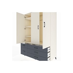 Kronos Dolap 5 Raflı 5 Çekmeceli Tek Askılı 132x59x195 Aytaşı-aytaşı/antrasit