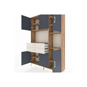 Arges Dolap 9 Raflı 2 Çekmeceli 6 Kapaklı 132x30x195 Çam-antrasit/aytaşı