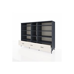 Kronos Dolap 12 Raflı 3 Çekmeceli  220x59x163 Antrasit-antrasit/aytaşı