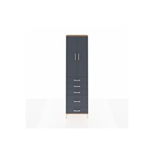 Arges Dolap 2 Raflı 5 Çekmeceli Tek Askılı 60x30x221 Çam-antrasit