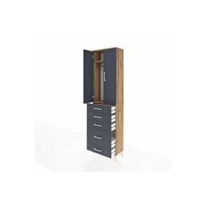 Arges Dolap 2 Raflı 5 Çekmeceli Tek Askılı 60x30x221 Çam-antrasit