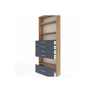 Arges Dolap 4 Raflı 5 Çekmeceli 88x30x243 Çam-antrasit
