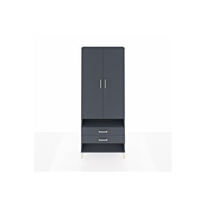 Arges Dolap 3 Raflı 2 Çekmeceli Tek Askılı 88x30x221 Antrasit-antrasit