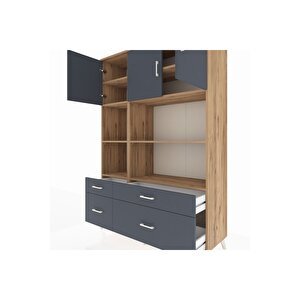 Hyperion Gardrop 8 Raflı 4 Çekmeceli 3 Kapaklı 132x44x195 Çam-antrasit