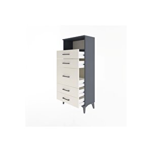 Arges Dolap Tek Raflı 5 Çekmeceli 60x30x134 Antrasit-aytaşı