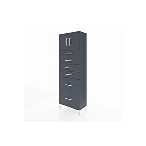 Arges Dolap Tek Raflı 6 Çekmeceli 2 Kapaklı 60x30x182 Antrasit-antrasit