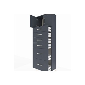 Arges Dolap Tek Raflı 6 Çekmeceli 2 Kapaklı 60x30x182 Antrasit-antrasit