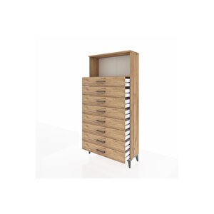 Arges Dolap Tek Raflı 8 Çekmeceli 88x30x182 Çam-çam