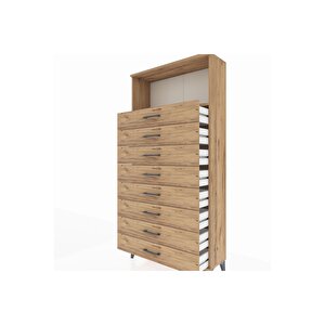 Arges Dolap Tek Raflı 8 Çekmeceli 88x30x182 Çam-çam