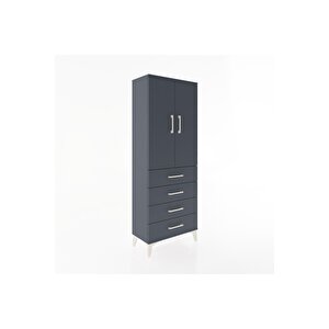 Arges Dolap 3 Raflı 4 Çekmeceli 2 Kapaklı 60x30x163 Antrasit-antrasit