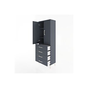 Arges Dolap 3 Raflı 4 Çekmeceli 2 Kapaklı 60x30x163 Antrasit-antrasit