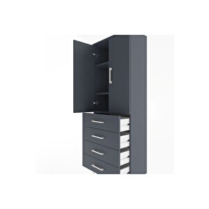 Arges Dolap 3 Raflı 4 Çekmeceli 2 Kapaklı 60x30x163 Antrasit-antrasit