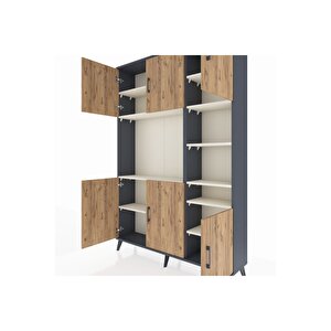 Arges Dolap 10 Raflı 6 Kapaklı 132x30x195 Antrasit-çam/aytaşı