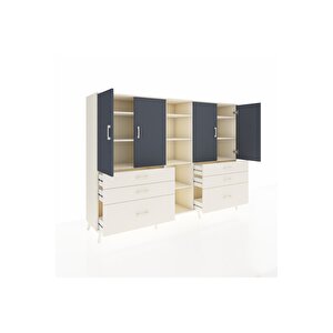 Hyperion Dolap 10 Raflı 6 Çekmeceli 4 Kapaklı 220x44x163 Aytaşı-antrasit/aytaşı