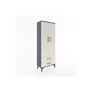 Arges Dolap 2 Raflı 2 Çekmeceli Tek Askılı 60x30x163 Antrasit-aytaşı