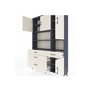 Arges Gardrop 9 Raflı 4 Çekmeceli 4 Kapaklı 132x30x195 Antrasit-aytaşı