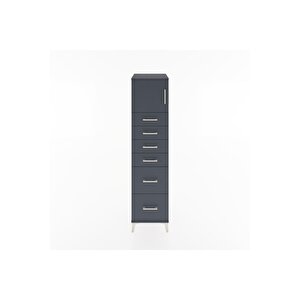 Hyperion Dolap Tek Raflı 6 Çekmeceli Tek Kapaklı 44x44x182 Antrasit-antrasit