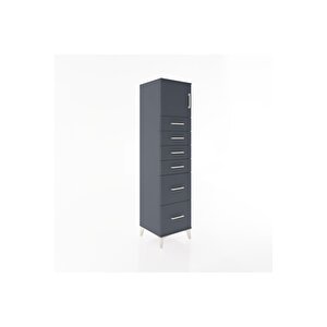 Hyperion Dolap Tek Raflı 6 Çekmeceli Tek Kapaklı 44x44x182 Antrasit-antrasit