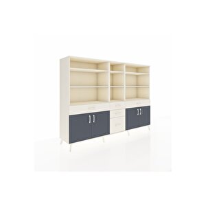 Hyperion Dolap 11 Raflı 5 Çekmeceli 4 Kapaklı 220x44x163 Aytaşı-antrasit/aytaşı