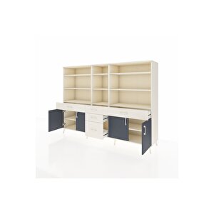 Hyperion Dolap 11 Raflı 5 Çekmeceli 4 Kapaklı 220x44x163 Aytaşı-antrasit/aytaşı