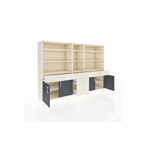 Hyperion Dolap 11 Raflı 5 Çekmeceli 4 Kapaklı 220x44x163 Aytaşı-antrasit/aytaşı