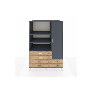 Kronos Dolap 7 Raflı 6 Çekmeceli Tek Kapaklı  132x59x195 Antrasit-antrasit/çam