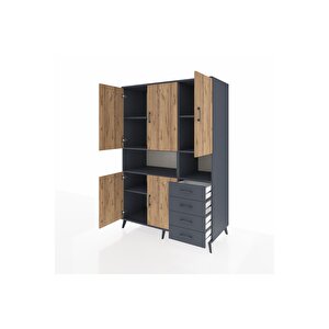 Kronos Dolap 7 Raflı 4 Çekmeceli 5 Kapaklı 132x59x195 Antrasit-çam/antrasit