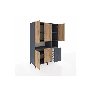 Kronos Dolap 7 Raflı 4 Çekmeceli 5 Kapaklı 132x59x195 Antrasit-çam/antrasit