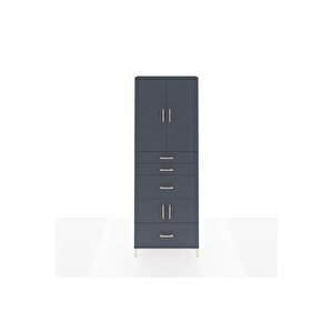 Arges Dolap 4 Raflı 4 Çekmeceli 4 Kapaklı 88x30x243 Antrasit-antrasit