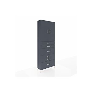 Arges Dolap 4 Raflı 4 Çekmeceli 4 Kapaklı 88x30x243 Antrasit-antrasit