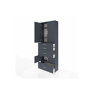 Arges Dolap 4 Raflı 4 Çekmeceli 4 Kapaklı 88x30x243 Antrasit-antrasit