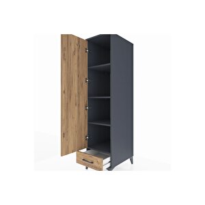 Kronos Dolap 4 Raflı Tek Çekmeceli Tek Kapaklı 44x59x182 Antrasit-çam