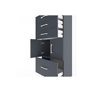 Arges Dolap Tek Raflı 4 Çekmeceli 2 Kapaklı 60x30x134 Antrasit-antrasit