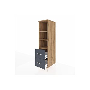 Kronos Dolap 3 Raflı 2 Çekmeceli 44x59x182 Çam-antrasit