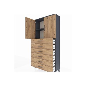 Arges Dolap 2 Raflı 6 Çekmeceli 2 Kapaklı 88x30x182 Antrasit-çam