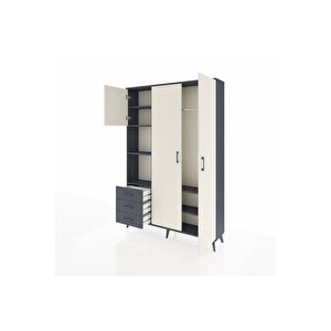 Arges Dolap 6 Raflı 3 Çekmeceli Tek Askılı 132x30x195 Antrasit-aytaşı/antrasit