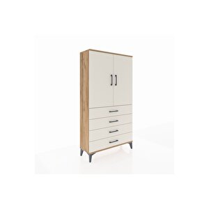 Arges Dolap Tek Raflı 4 Çekmeceli Tek Askılı 88x30x163 Çam-aytaşı