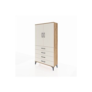 Arges Dolap Tek Raflı 4 Çekmeceli Tek Askılı 88x30x163 Çam-aytaşı