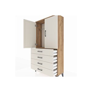 Arges Dolap Tek Raflı 4 Çekmeceli Tek Askılı 88x30x163 Çam-aytaşı