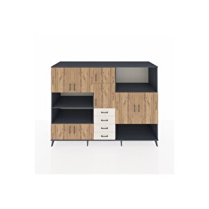 Kronos Dolap 10 Raflı 4 Çekmeceli 8 Kapaklı 220x59x163 Antrasit-çam/aytaşı