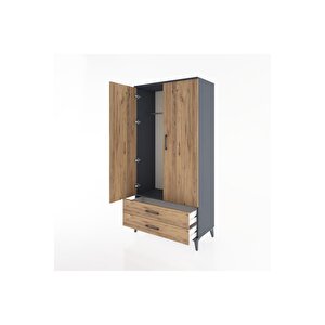 Hyperion Dolap Tek Raflı 2 Çekmeceli Tek Askılı 88x44x182 Antrasit-çam