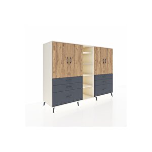 Kronos Dolap 10 Raflı 6 Çekmeceli 4 Kapaklı 220x59x163 Aytaşı-çam/antrasit