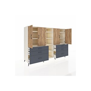 Kronos Dolap 10 Raflı 6 Çekmeceli 4 Kapaklı 220x59x163 Aytaşı-çam/antrasit